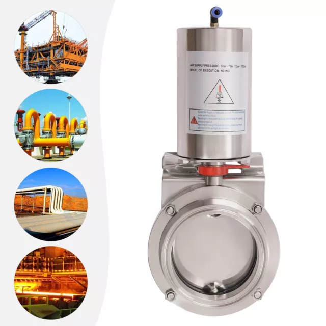 4" Pneumatic Actuator Butterfly Valve Tri Clamp Sanitary Stainless Steel Sliver