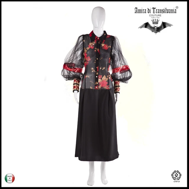 abito donna estivo griff alta moda brand sfilata cocktail rose nero ricamato oro
