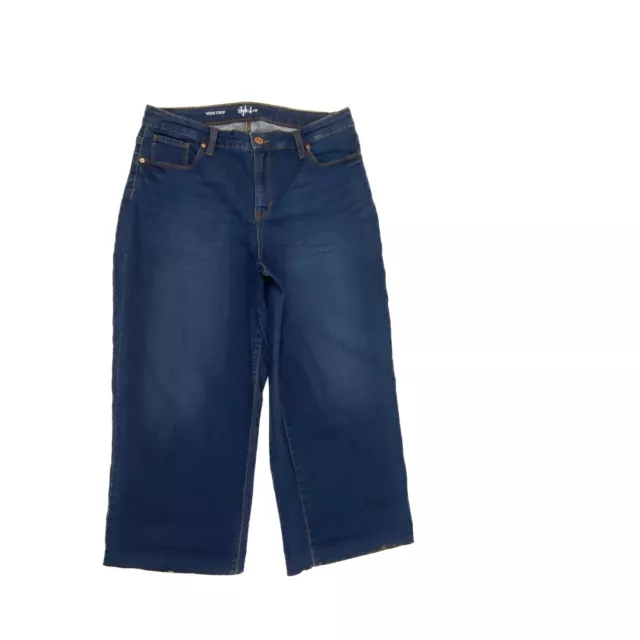 Style & Co Wide Leg Crop Raw Hem Women's 12P Dark Wash Blue Denim jeans