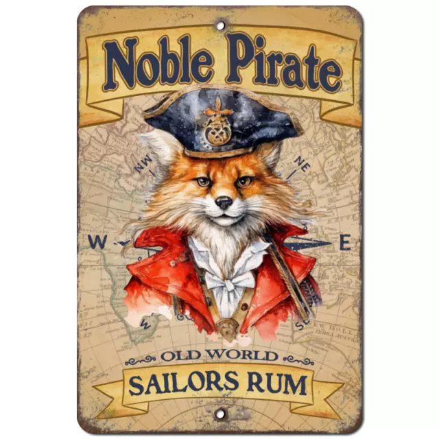 Sailors Rum Aluminum Metal Sign Vintage Noble Pirate Old World Fox Ship Captain