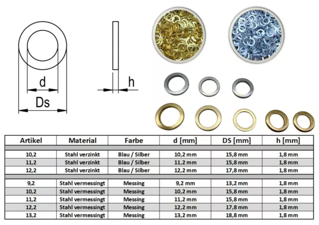 Fitschenringe Ausgleichsringe 9,2 10,2 11,2 12,2 13,2 Unterlegscheiben Scharnier 2