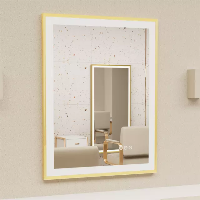 Bathroom Mirror 600x800MM LED Wall Mirror w 3 Color Change, Anti-fog Gold Frame