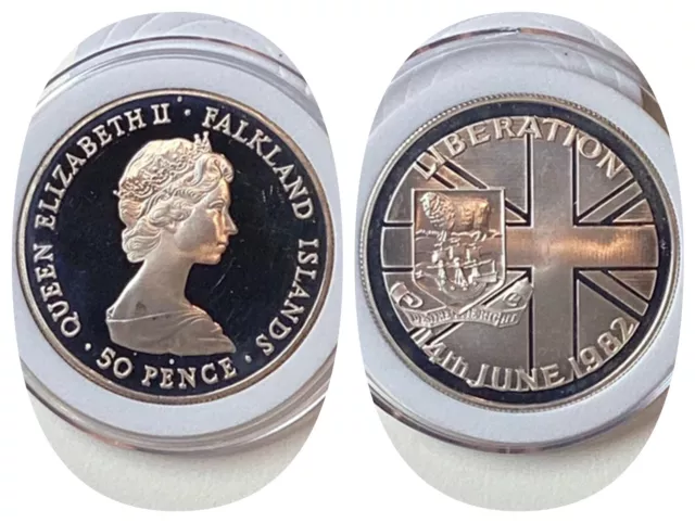 1982 Falkland Islands Liberation 50 Pence Sterling Silver Proof Coin