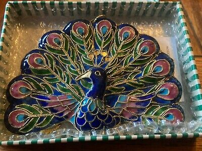 Victorian Enamelling Christmas Ornament Alsan Co Blue PEACOCK