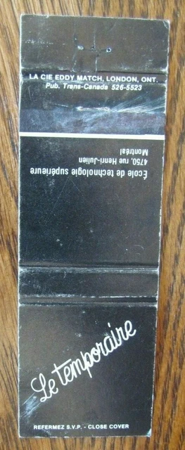 Ecole De Technologie Superieure (Montreal, Quebec) Matchbook Matchcover -F6