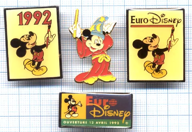 Lot de PIN'S DISNEY MICKEY MOUSE Magicien & peintre / Euro Disney ouverture 1992