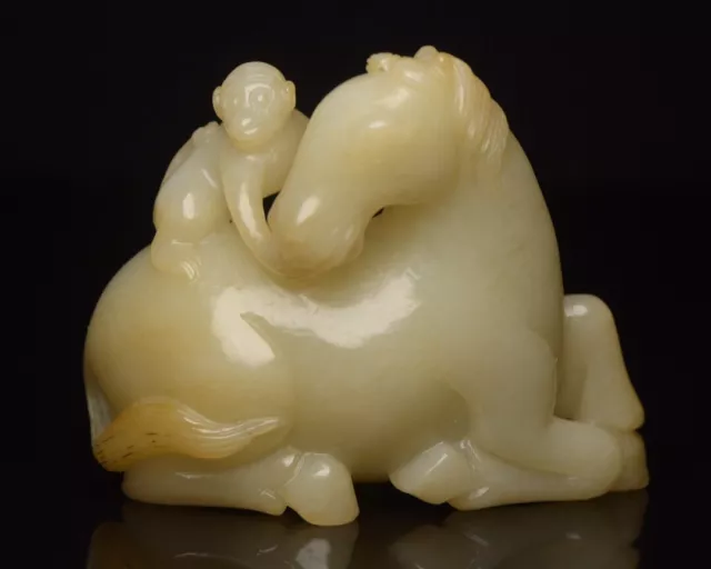 Chinese Exquisite Handmade Monkey Horse Carving Hetian Jade Statue