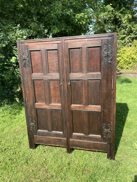 Antique 18th Century English Oak Gothic Double Wardrobe Armoire Linen Press #M 3
