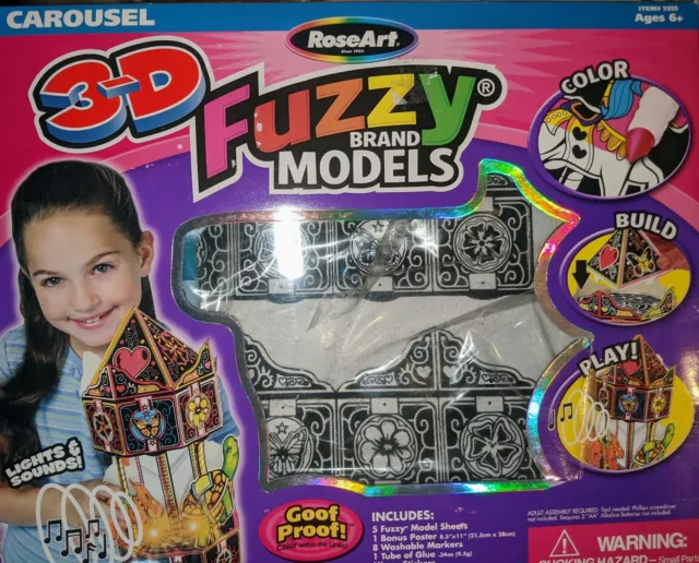 FUZZY BRAND MODELS Carousel 3D Model Kit 5355 New Light & Sound RoseArt ...