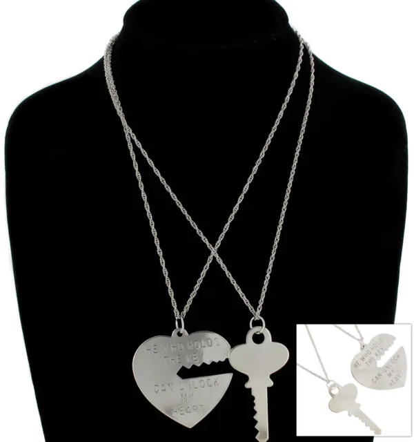 Ky & Co Silver Tone Love Key To My Heart  2" Pendant +  Necklace 20" Set USA