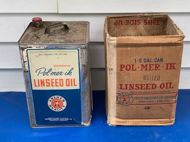 Vintage Archer Polmerik Linseed Oil 5 Gallon Oil Can Steel With Original Box