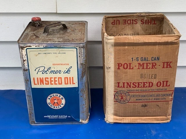 Vintage Archer Polmerik Linseed Oil 5 Gallon Oil Can Steel With Original Box Vintage Archer Polmerik Linseed Oil 5 Gallon Oil Can Steel With Original Box