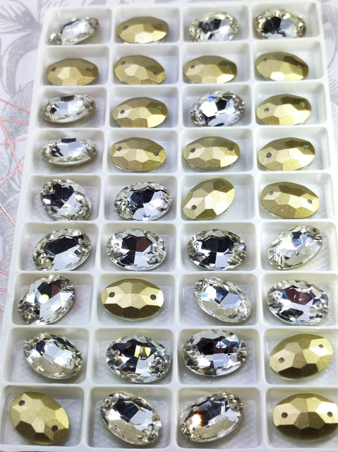 Estrás de vidrio transparente costura de alta calidad cuentas dos orificios ovalados 10x14mm 36 piezas