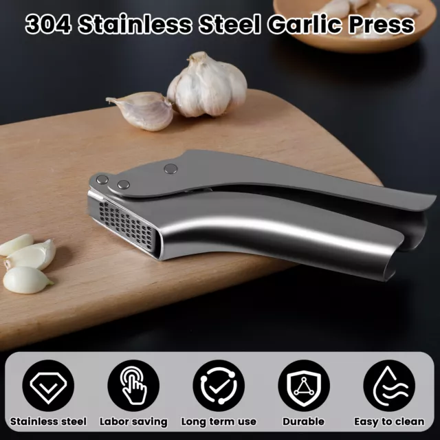 Garlic Press Stainless Steel Garlic Mincer with Brush No Need To Peel flfWb