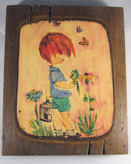 Little Boy Nursery Wall Hanging Red Hair Children's Room Vintage Painting Plaque