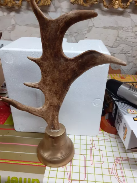 Campana Ottone Fatta A Mano Con manico vero corno di cervo