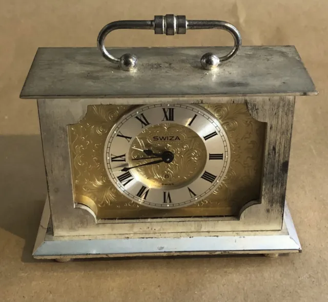 Vintage Swiza 8 Days Swiss Made Mantel Travel Alarm Clock