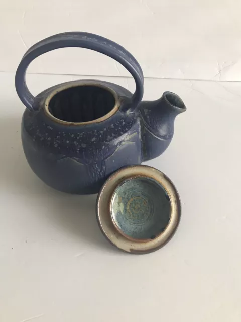 Vintage Iris Minc Hand Crafted 1990 Blue Art Pottery Teapot  1.5 Qt 3