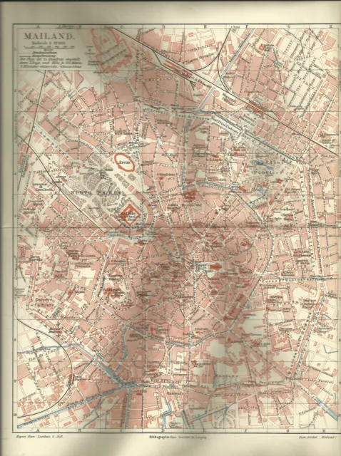 1906 Mailand Italien - Alter Stadtplan Karte Antique City Map 24x30 cm