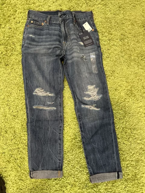 Gap Jeans Women's 25 Best Girlfriend Distressed Mid Rise Slim Leg Ankle Denim 0