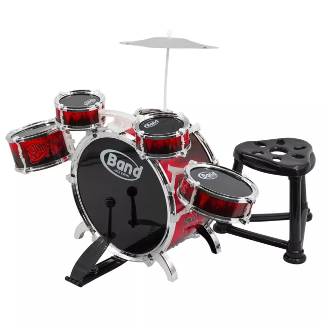 Childs Kids Drum Kit Jazz Band Sound Drums Playset Musical Toy With Stool
