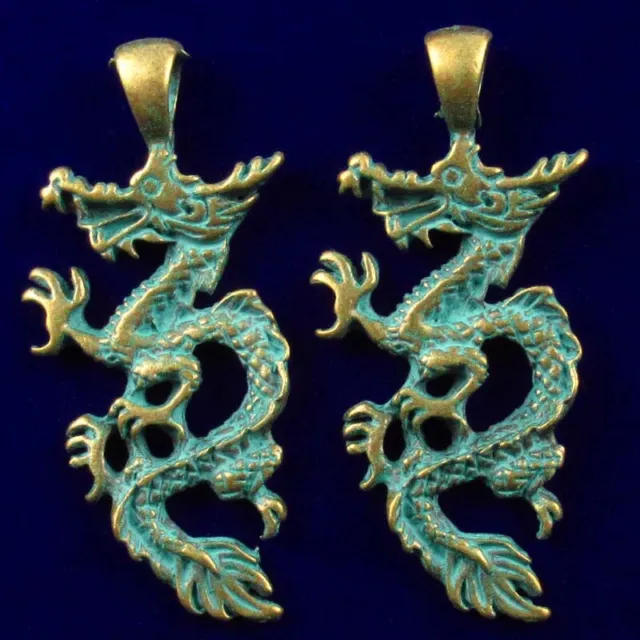 5 Pcs 46x20x2mm Interesting Carved Brass Bronze Dragon Pendant Bead XJ1567