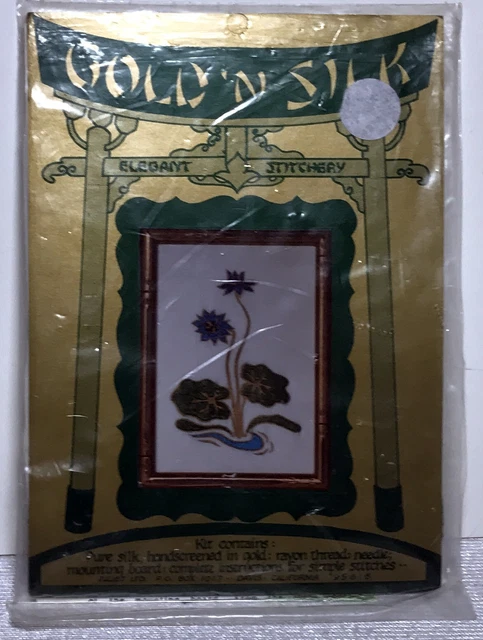 "Kit de bordado de costura de oro y seda lirio de agua sellado 5"" X 7""