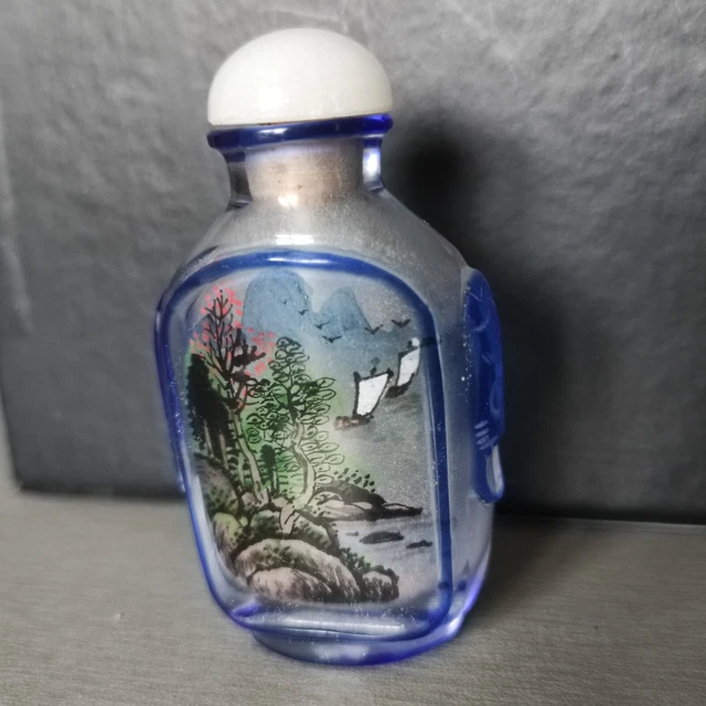 Grand Oeuf chinois peint main sous verre geisha fleurs de cerisier Chine vintage