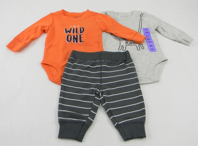Carter's Baby Boy 3-PC Layette Set Bodysuit/Pants Orange/Gray Size 3 Months
