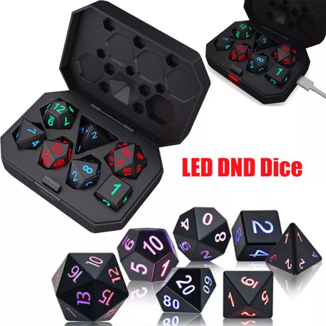 7PCS DND Dice Rechargeable with Charging Box LED Electronic Polyhedral Dice AU