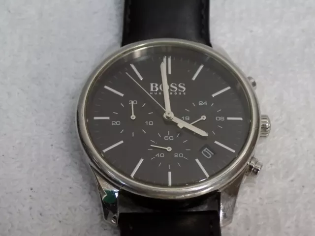 Hugo Boss 6970572 Leather Strap Chronograph Quartz Men's Watch RUNNING