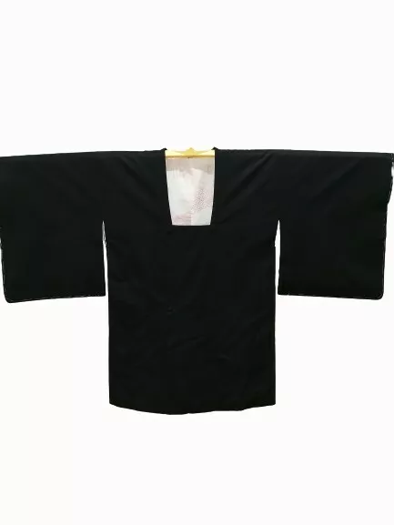 Japanese Kimono Silk Haori Coat Jacket Michiyuki Black Abstract Vintage
