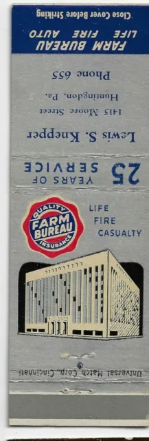 Farm Bureau Life Fire Auto Huntingdon PA Phone 655 Empty Matchcover
