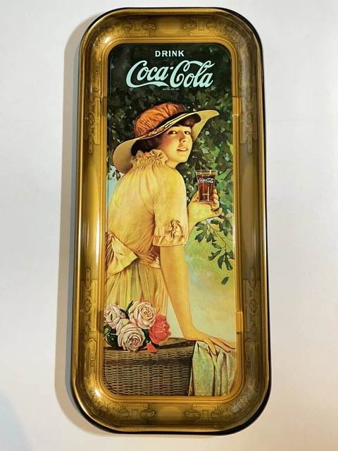 Vintage Printed 1972 Coca-Cola Advertising Metal Tray 1916 WWI Girl Elaine Image