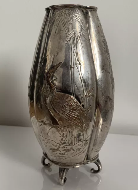 Ancien vase métal argenté Japon Chine antique japanese chinese silver plated