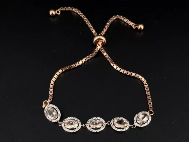 Bracciale Caccia Gioielli Argento 925/- Oro Rosa Con Morganite & Topazio