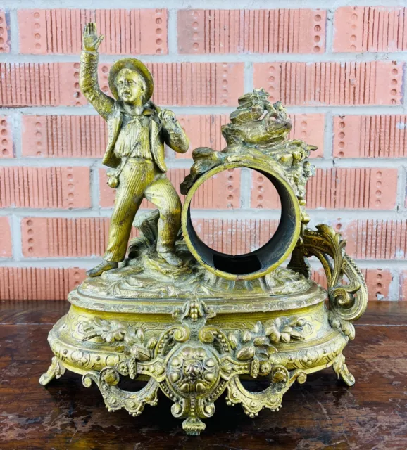 Antique French Rococo Mantel Clock Case Gilt Figural 19th Century by P H Mourey