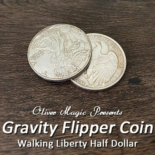 Gravity Flipper Coin Magic Tricks Walking Liberty Half Dollar Close up Magic Fun