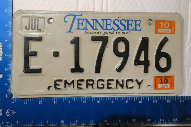 2010 10 Tennessee Tn License Plate Tag Emergency #E-17946