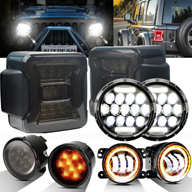 For Jeep Wrangler JK 7" Inch LED Headlights Fog Turn Signal Lamp Tail Lights Kit