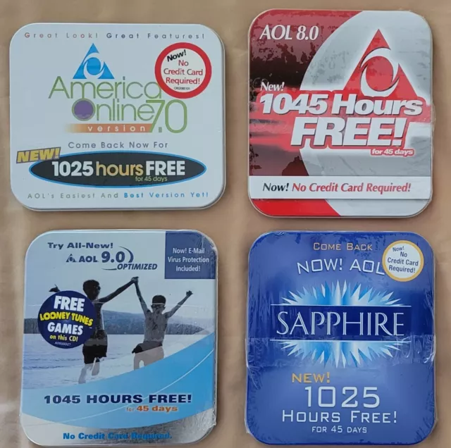 Vintage AOL Diskettes in Unopened Unwrapped Tin Containers. Lot of Four. AOLGRP3