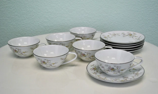 NORITAKE CHINA 5802 Arlene Tea Cup & Saucer 12 Pcs Set $35.00