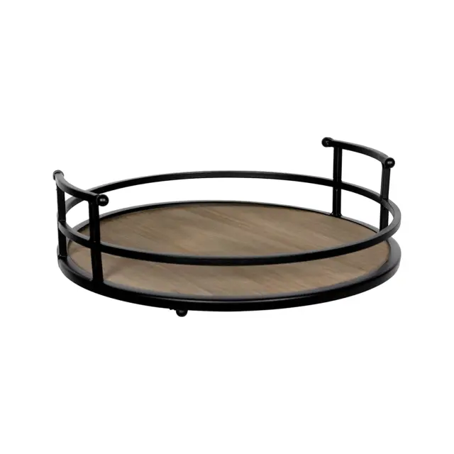 Stratton Home Decor Metal and Wood Tray - Farmhouse round Tabletop Tray for Tabl