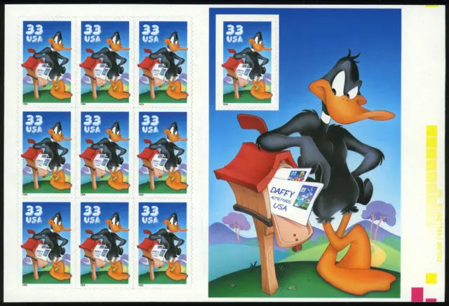US #3306 33¢ Daffy Duck Sheet of 10 from Press Sheet VF NH MNH