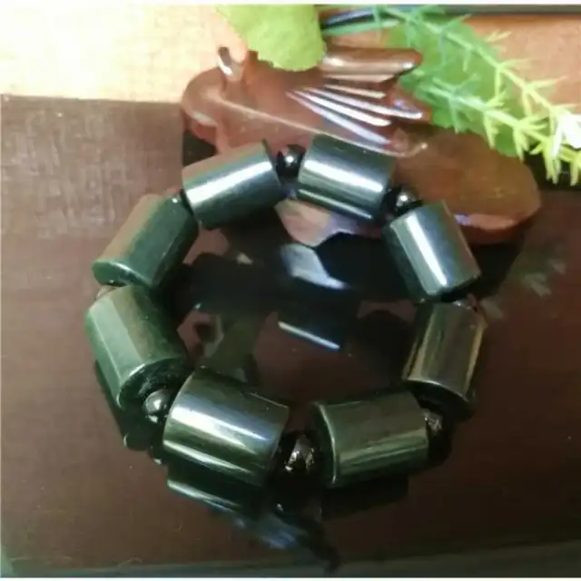 Chinese Natural Jasper Jade Barrel beads Prayer Bracelet Wrist Pray Blessing