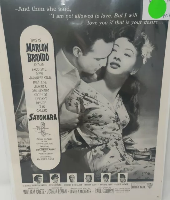 1957 Marlon Brando Sayonara Motion Picture Advertisement MIIKO TAKA Japan