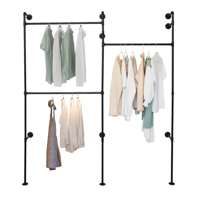 Clothes Rack Industrial Pipe Wall Mounted Garment Rack Hanging Closet Storage US