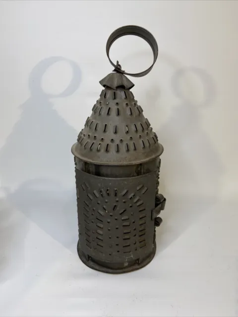 Vintage Antique Punched Tin Candle Holder Hanging Standing Lantern Light Lamp