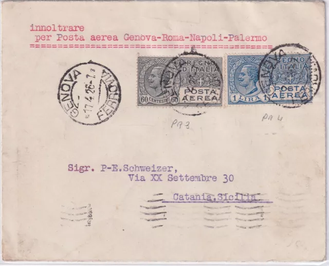 1926 Italia Regno: Posta Aerea - 60c. grigio (N°3) + L.1 azzurro (N°4) L.575