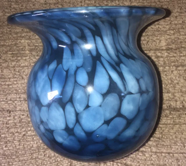 Mtarfa glass Of Malta Maltese Blue and white 560 Grams 4 X 4 Inches bud vase